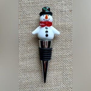 Glass Snowman Metal Bottle Stopper Barware Christmas Kitsch Holiday Whimsical
